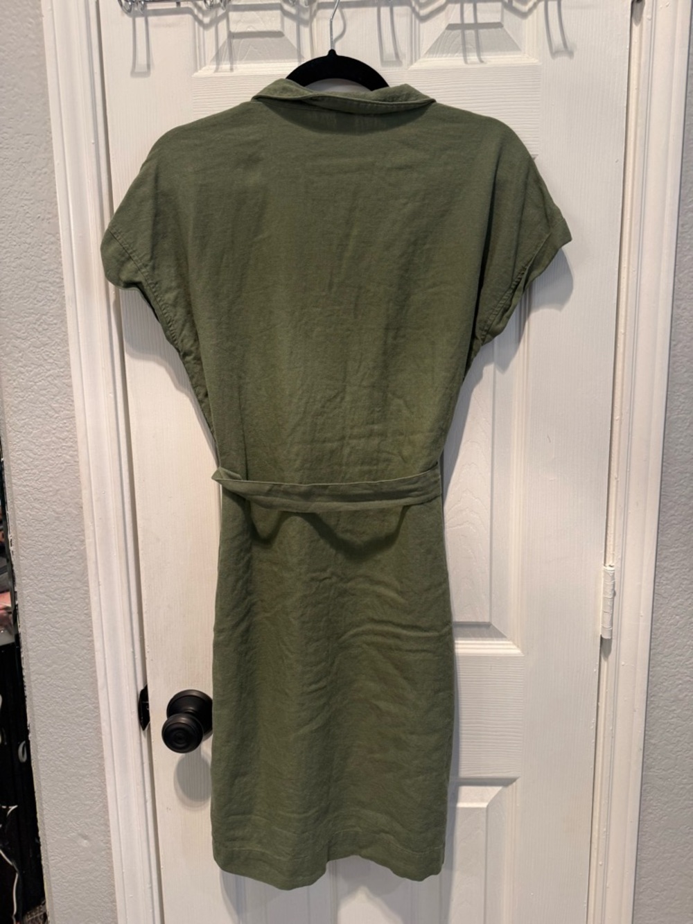 💚🖤 Old Navy Olive Green Utility Dress Medium Tie Waist Button Front Casual Chic - Picture 4 of 4